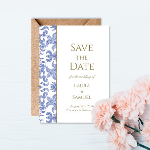 Dusty Blue Vintage Style Save the Date Card