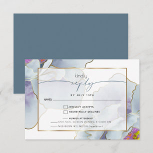 Dusty Blue Violet Exotic Floral Meal Choice RSVP Card