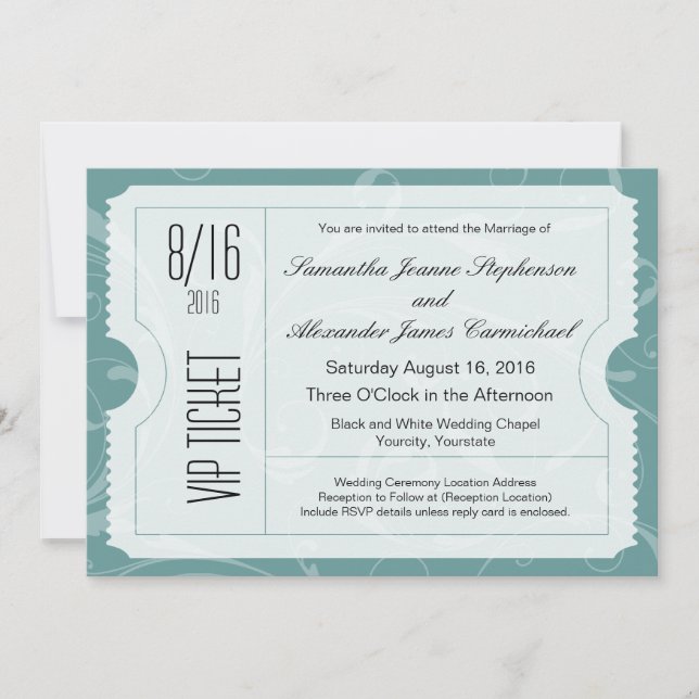 Dusty Blue VIP Wedding Ticket Invitations (Front)