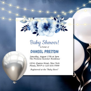 Dusty Blue Watercolor Baby Shower  Invitation