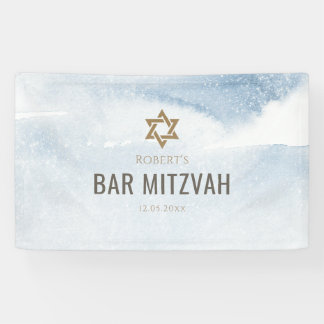 Dusty Blue Watercolor Bar Mitzvah Banner