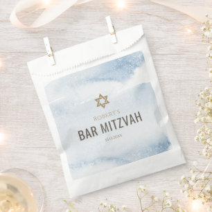 Dusty Blue Watercolor Bar Mitzvah Favour Bag