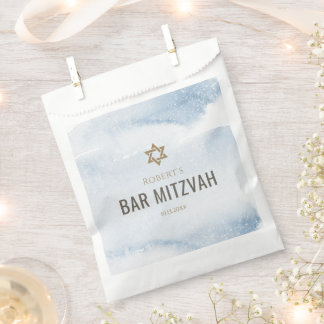 Dusty Blue Watercolor Bar Mitzvah Favour Bag