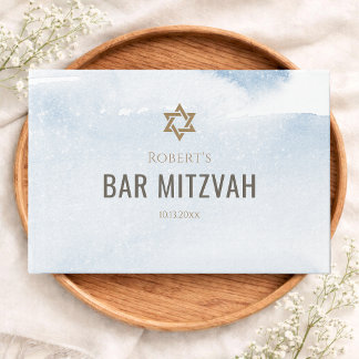 Dusty Blue Watercolor Bar Mitzvah Guest Book