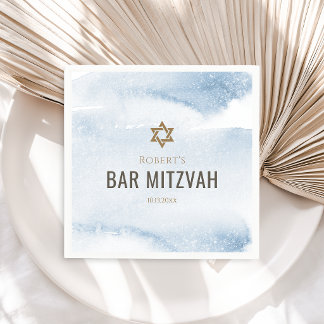 Dusty Blue Watercolor Bar Mitzvah Napkin