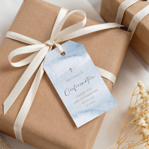 Dusty Blue Watercolor Boy Confirmation Favour Tag