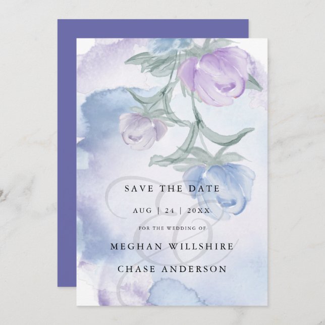 Dusty Blue Watercolor Country Floral Invitation (Front/Back)