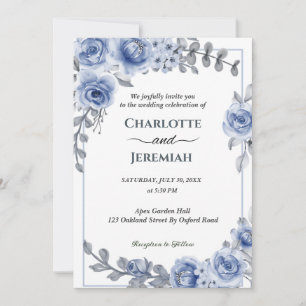 Dusty Blue Watercolor Eucalyptus Wreath Wedding Invitation