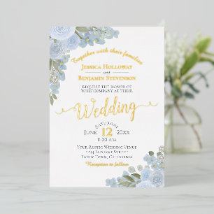Dusty Blue Watercolor Floral Boho Wedding Gold