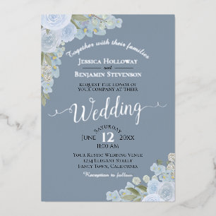 Dusty Blue Watercolor Floral Boho Wedding Silver