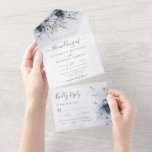 Dusty Blue Watercolor Floral Botanical Wedding All In One Invitation<br><div class="desc">Elegant modern floral all in one wedding invitations featuring dusty blue watercolor flowers with handwritten calligraphy.</div>