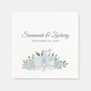 Dusty Blue Watercolor Floral Bouquet Boho Wedding Napkin