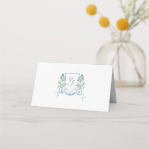 Dusty Blue Watercolor Floral Crest Escort Card