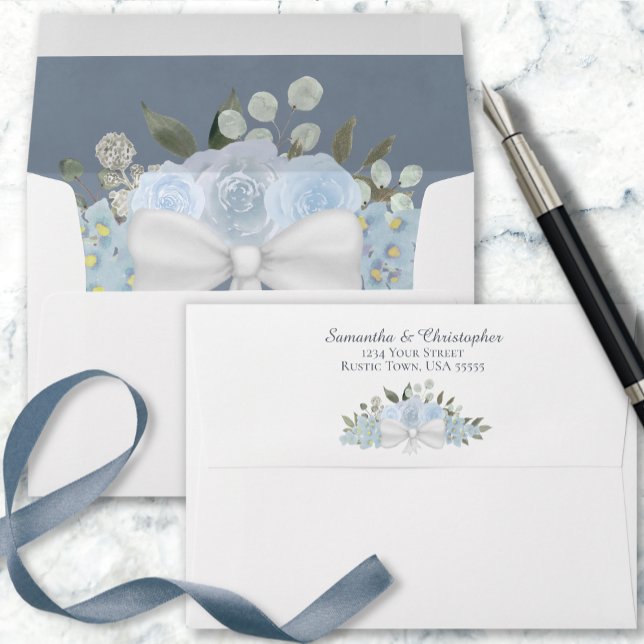 Dusty Blue Watercolor Floral Elegant Boho Wedding Envelope (Creator Uploaded)