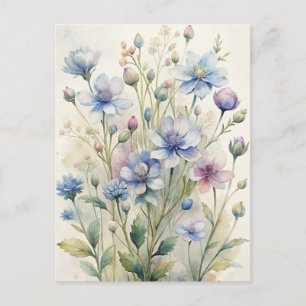 Dusty Blue Watercolor Floral  Postcard
