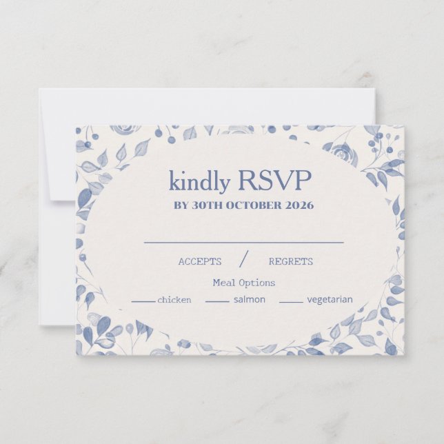 Dusty Blue Watercolor Floral Response Card (Front)