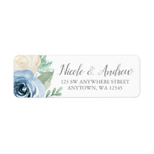 Dusty Blue Watercolor Floral Return Address Label