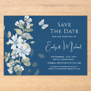 Dusty Blue Watercolor Floral Romantic Wedding Acrylic Invitations
