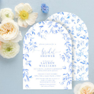 Dusty Blue Watercolor Floral Script Bridal Shower Invitation