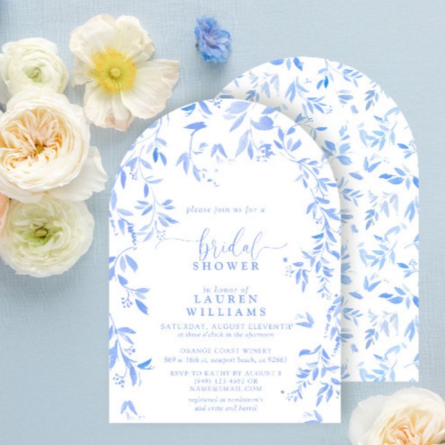 Dusty Blue Watercolor Floral Script Bridal Shower Invitation (Creator Uploaded)