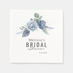 Dusty Blue Watercolor Floral Typography Paper Napkin
