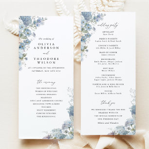 Dusty Blue Watercolor Floral Wedding Ceremony Program