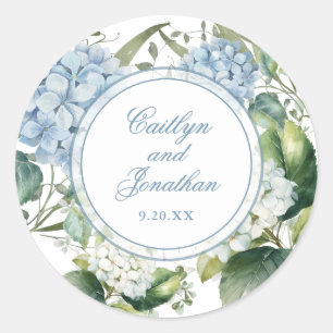 Dusty Blue Watercolor Floral Wedding Classic Round Sticker
