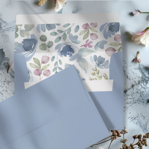 Dusty Blue Watercolor Floral Wedding Envelope