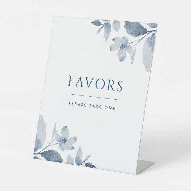 Dusty Blue Watercolor Floral Wedding Favours Sign (Front)