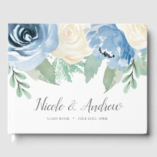 Dusty Blue Watercolor Floral Wedding Guest Book