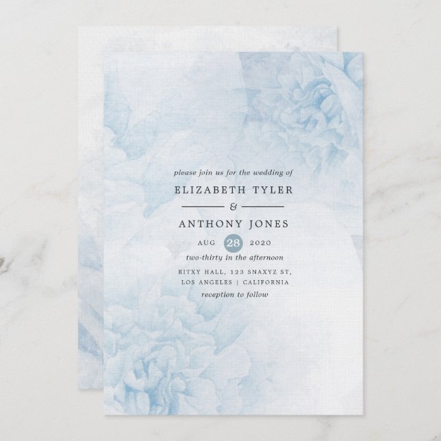 Dusty Blue Watercolor floral Wedding Invitation (Front/Back)