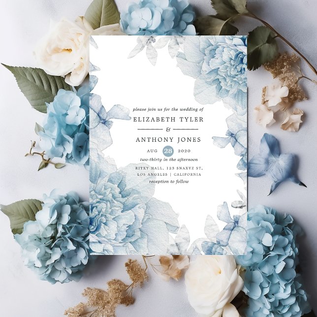 Dusty Blue Watercolor floral Wedding Invitation (Creator Uploaded)