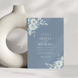 dusty blue watercolor floral wedding invitation