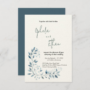 Dusty Blue Watercolor Floral wedding Invitation