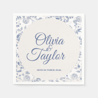 Dusty Blue Watercolor Floral Wedding Napkin