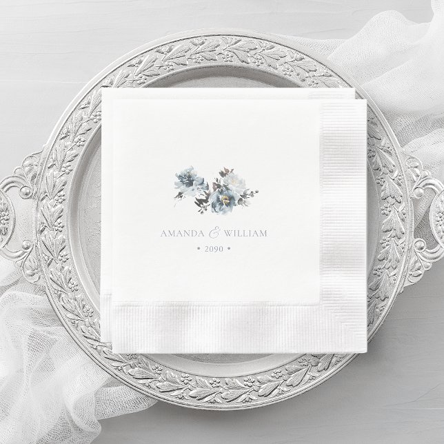 Dusty Blue Watercolor Floral Wedding  Napkin (Creator Uploaded)
