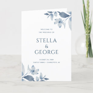 Dusty Blue Watercolor Floral Wedding Program