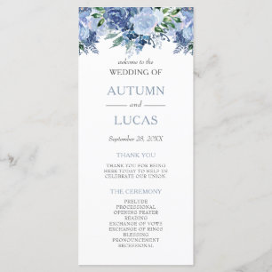 Dusty Blue Watercolor Floral Wedding Program