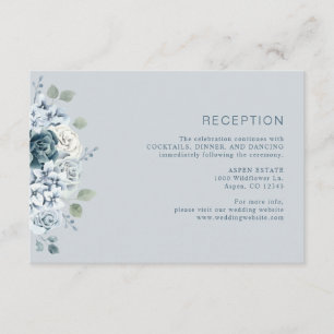 Dusty Blue Watercolor Floral Wedding Reception Enc Enclosure Card