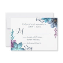 Dusty Blue Watercolor Floral Wedding RSVP