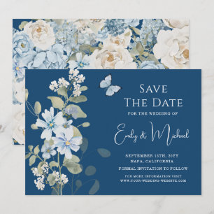 Dusty Blue Watercolor Floral Wedding Save The Date