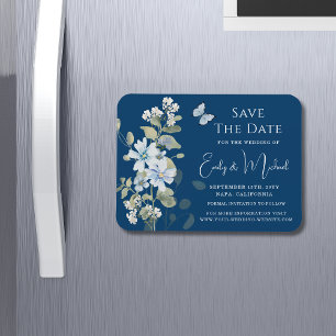 Dusty Blue Watercolor Floral Wedding Save the Date Magnet