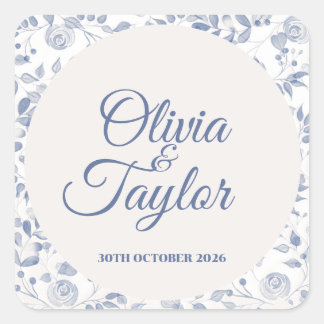 Dusty Blue Watercolor Floral Wedding Square Sticker