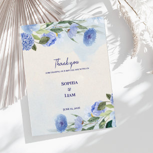 Dusty Blue Watercolor Floral Wedding Thank You Postcard