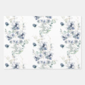 Dusty Blue Watercolor Floral Wrapping Paper Sheets (Front 2)