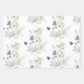 Dusty Blue Watercolor Floral Wrapping Paper Sheets (Front)