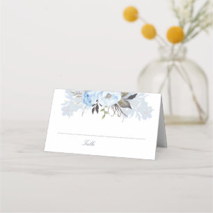 Dusty Blue Watercolor Flowers Elegant Romantic Place Card