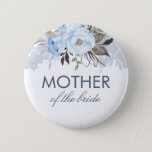 Dusty Blue Watercolor Flowers Elegant Wedding 6 Cm Round Badge<br><div class="desc">Wedding button for mother,  father,  sister,  brother of the bride or groom</div>