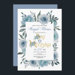 Dusty blue watercolor flowers floral Bat Mitzvah  Invitation<br><div class="desc">Dusty blue watercolor flowers floral Bat Mitzvah Invitation. This beautiful invite showcases a floral border made of dusty blue cactus flowers,  the text "Bat Mitzvah" in gold in a decorative font and your text.</div>
