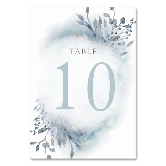 dusty blue watercolor flowers Table Number 10 (Front)